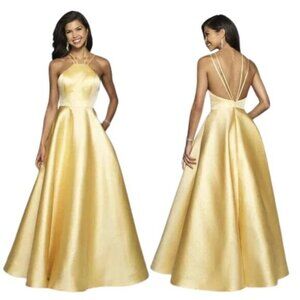Blush Prom By Alexia Gold Yellow Metallic Shimmer Mikado Gown